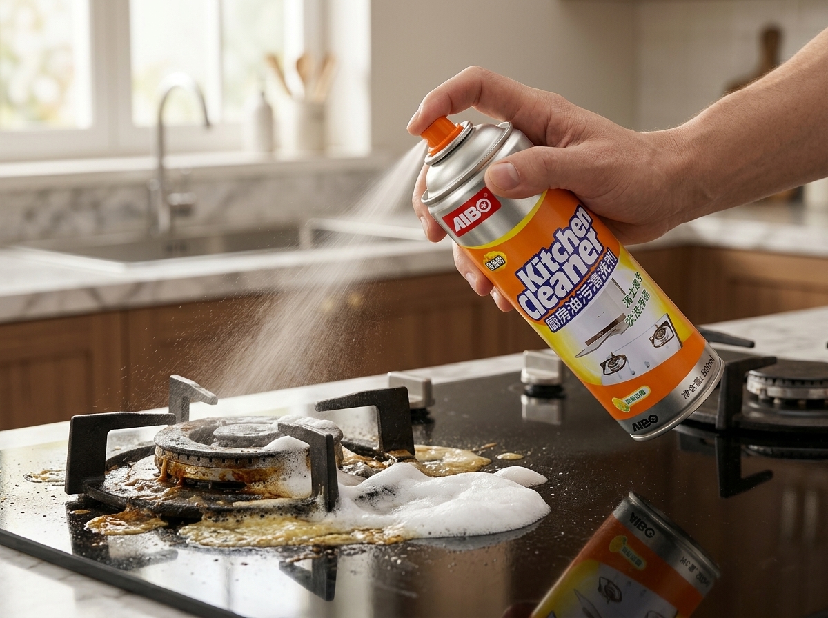 AIBO Kitchen Cleaner spray করা হচ্ছে