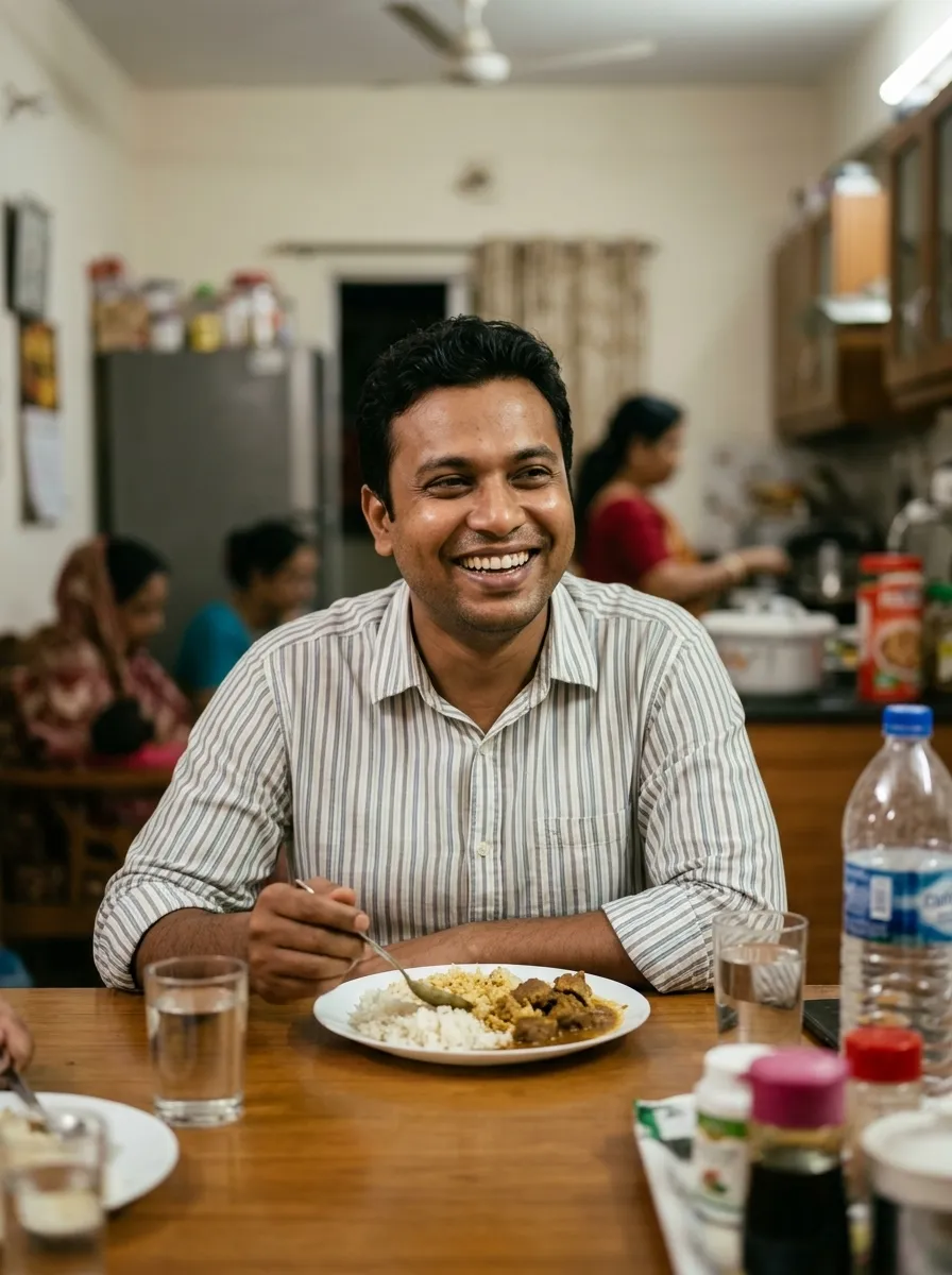 পছন্দের খাবার তৃপ্তি নিয়ে উপভোগ